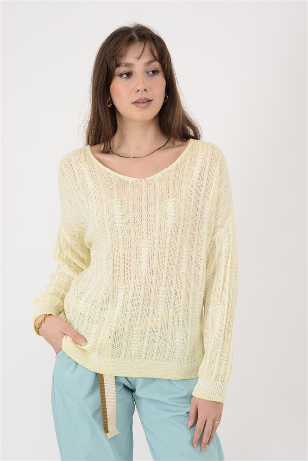 6046 V YAKA MERSERİZE BLUZ