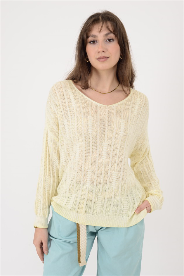 6046 V YAKA MERSERİZE BLUZ