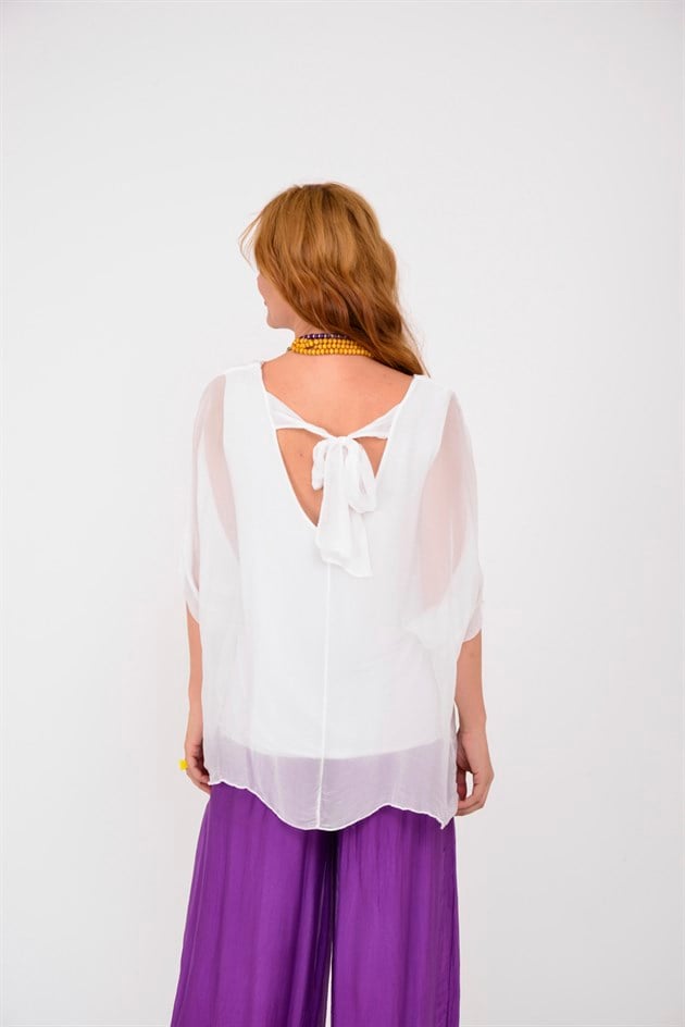 6061 YARASA KOL SIRT BAĞLAMALI İPEK BLUZ