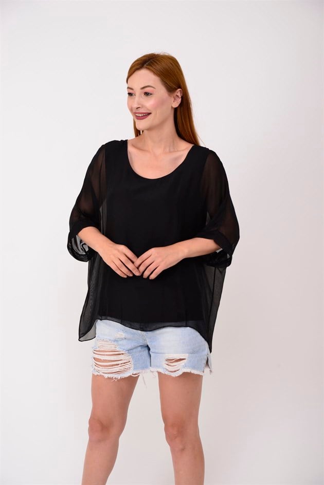 6061 YARASA KOL SIRT BAĞLAMALI İPEK BLUZ