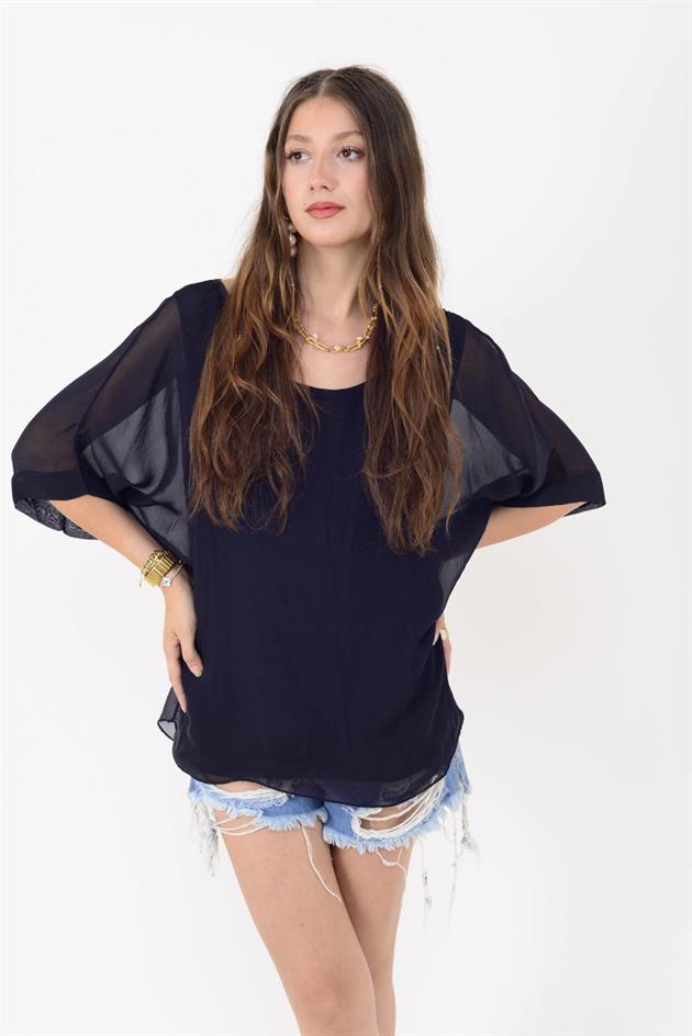 6061 YARASA KOL SIRT BAĞLAMALI İPEK BLUZ