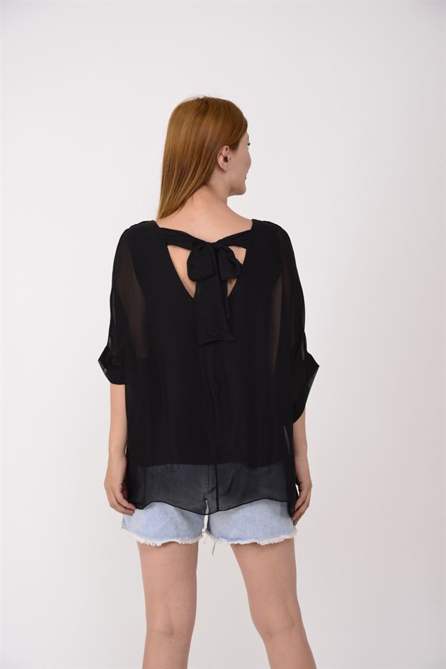 6061 YARASA KOL SIRT BAĞLAMALI İPEK BLUZ