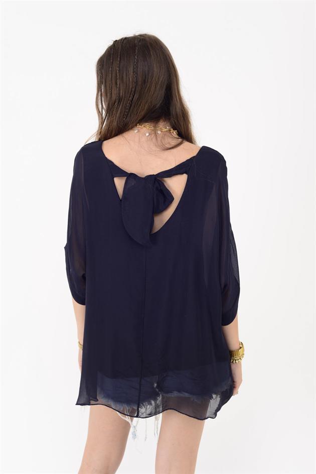 6061 YARASA KOL SIRT BAĞLAMALI İPEK BLUZ