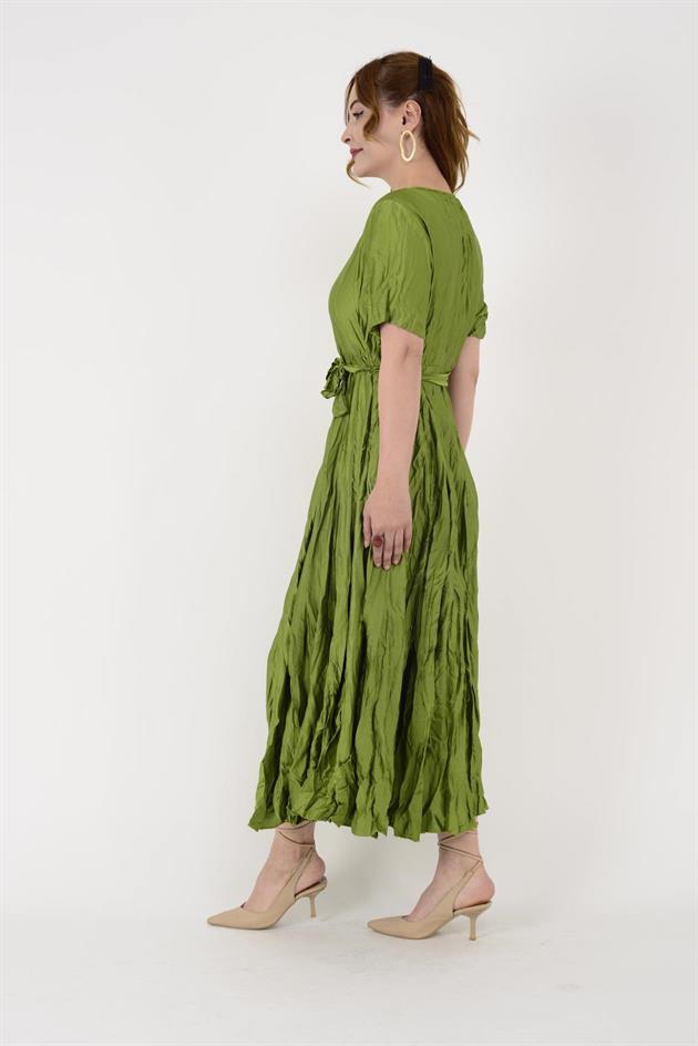 607371 BELDEN BAĞLAMALI SATEN ELBİSE