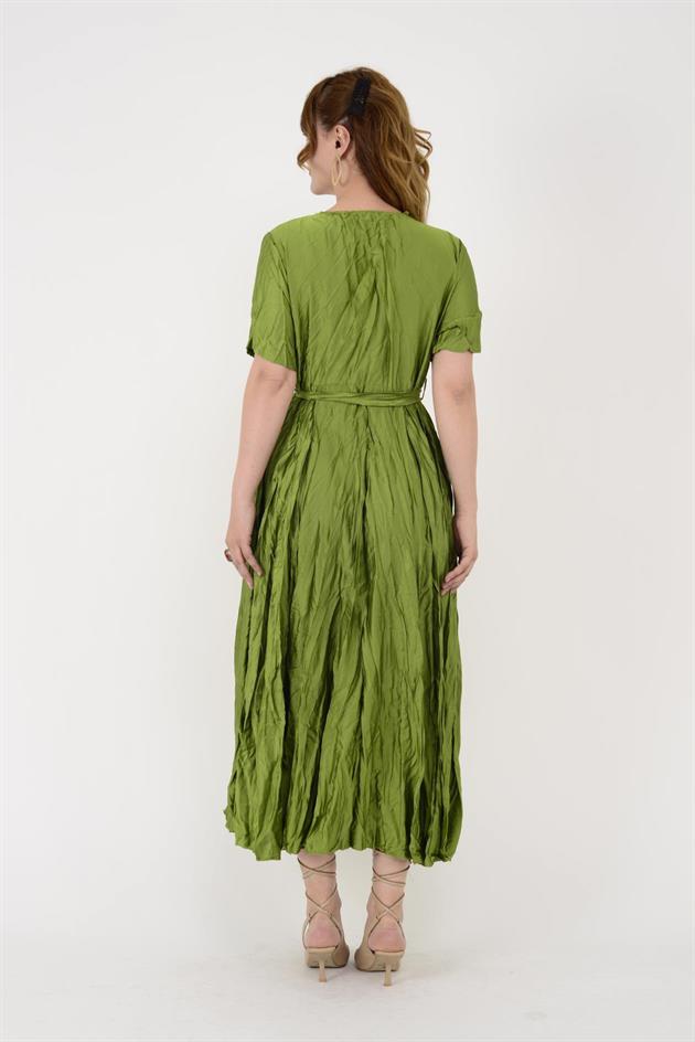 607371 BELDEN BAĞLAMALI SATEN ELBİSE