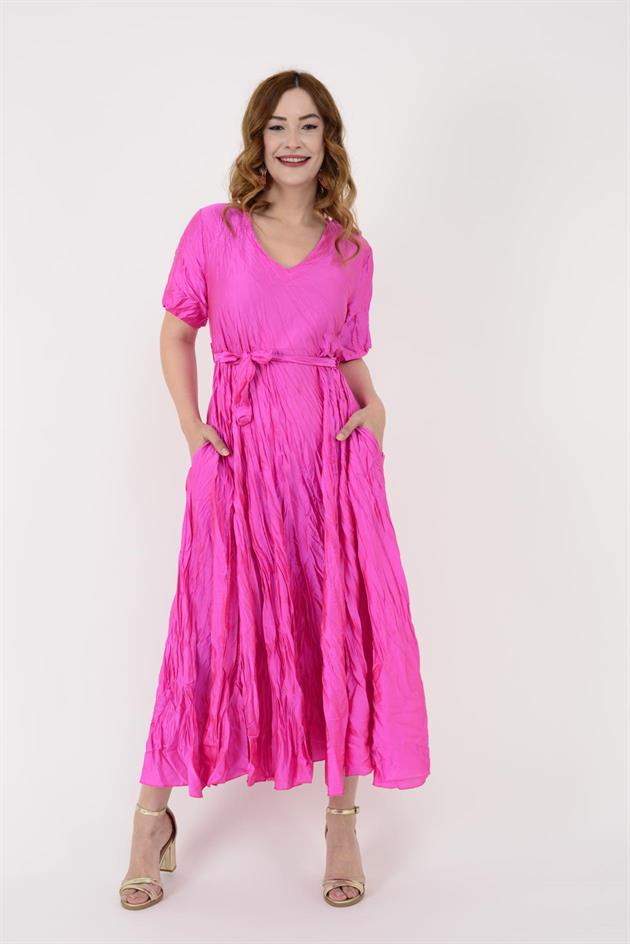 607371 BELDEN BAĞLAMALI SATEN ELBİSE