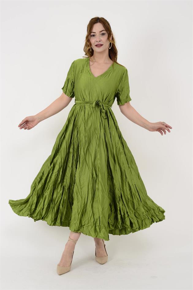 607371 BELDEN BAĞLAMALI SATEN ELBİSE