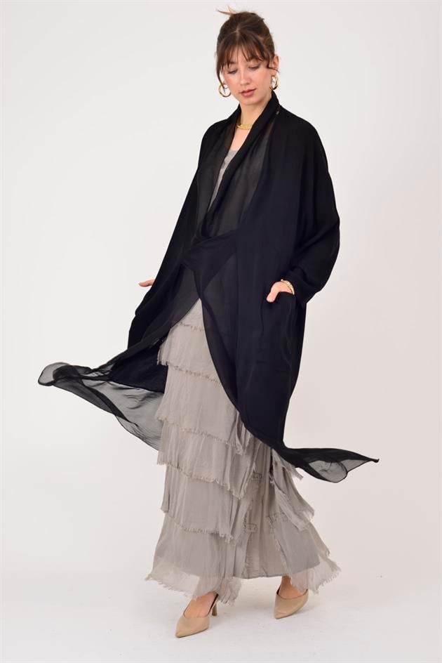 6075 İPEK DETAYLI ŞAL YAKA TUNİK BLUZ