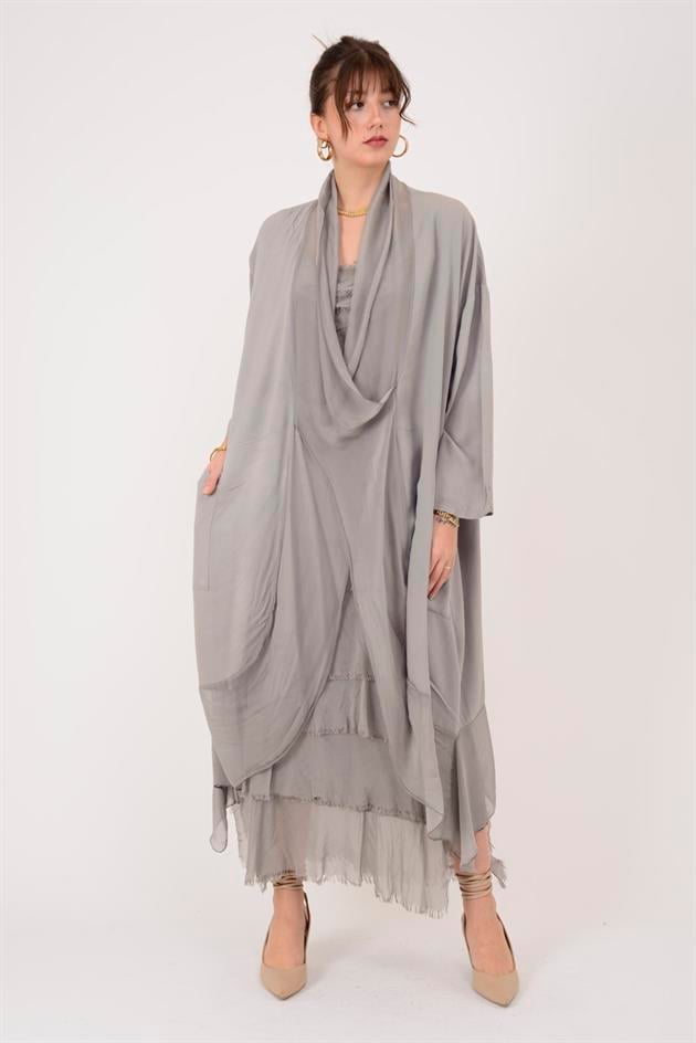 6075 İPEK DETAYLI ŞAL YAKA TUNİK BLUZ