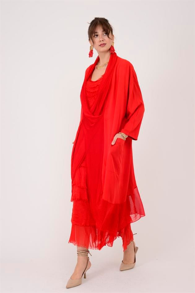 6075 İPEK DETAYLI ŞAL YAKA TUNİK BLUZ