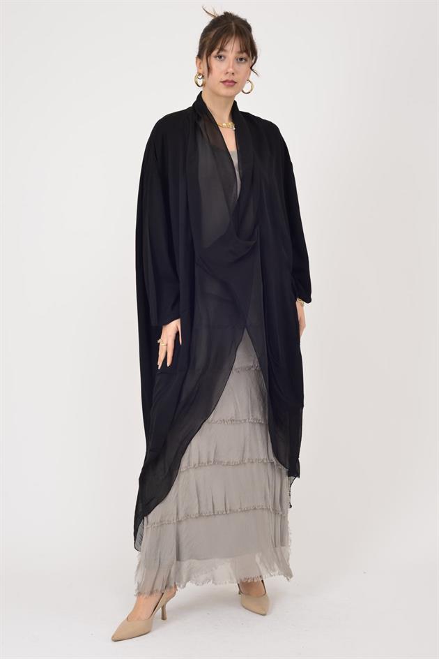 6075 İPEK DETAYLI ŞAL YAKA TUNİK BLUZ