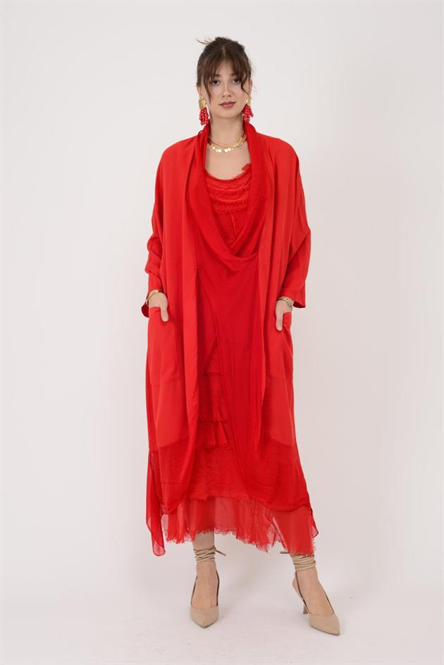 6075 İPEK DETAYLI ŞAL YAKA TUNİK BLUZ