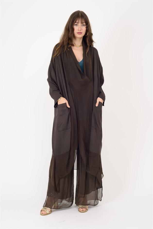 6075 İPEK DETAYLI ŞAL YAKA TUNİK BLUZ