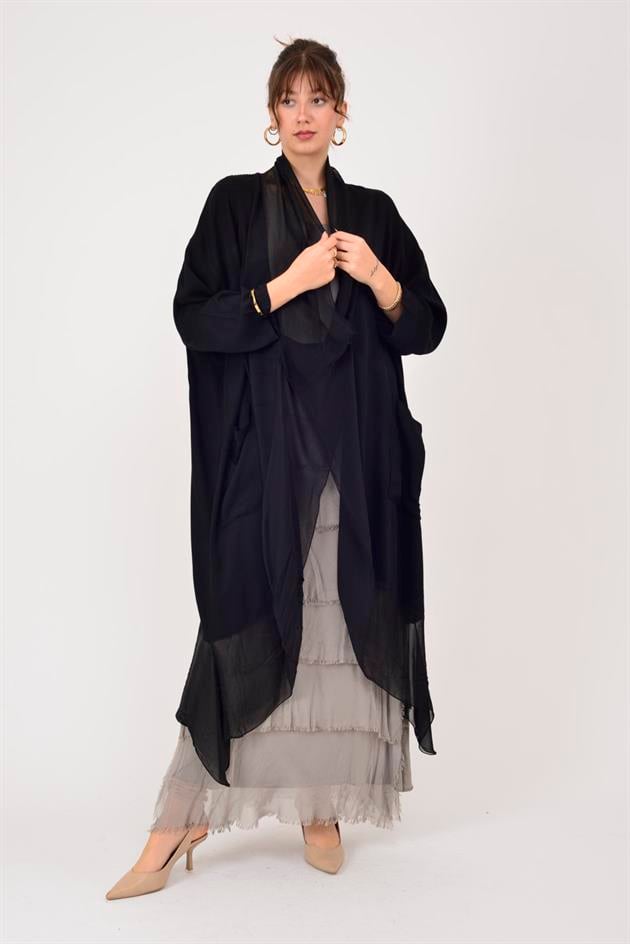 6075 İPEK DETAYLI ŞAL YAKA TUNİK BLUZ