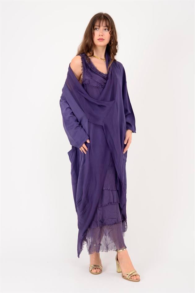 6075 İPEK DETAYLI ŞAL YAKA TUNİK BLUZ