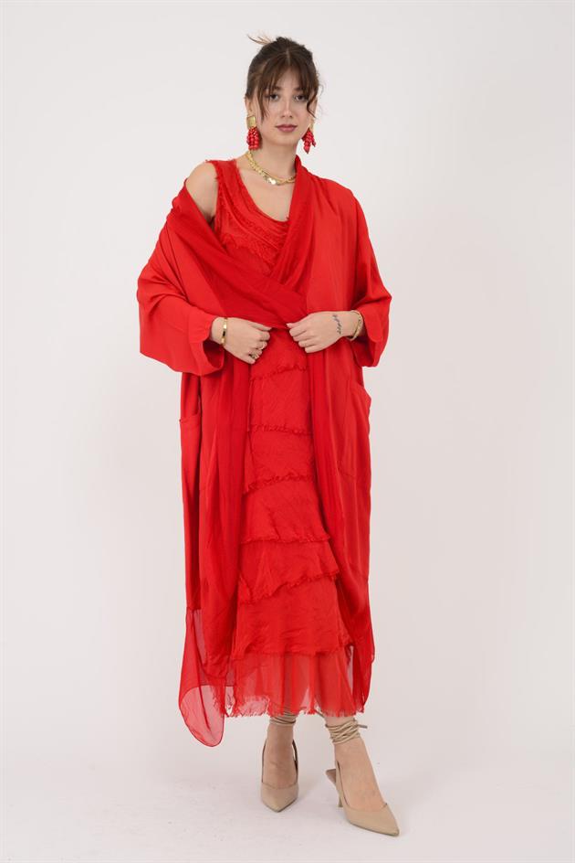 6075 İPEK DETAYLI ŞAL YAKA TUNİK BLUZ