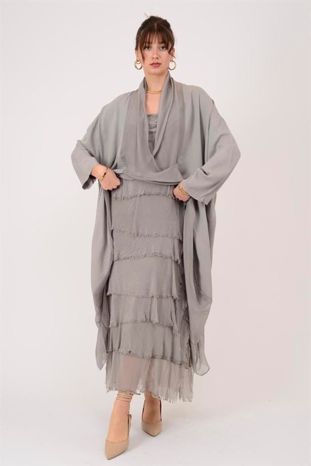 6075 İPEK DETAYLI ŞAL YAKA TUNİK BLUZ