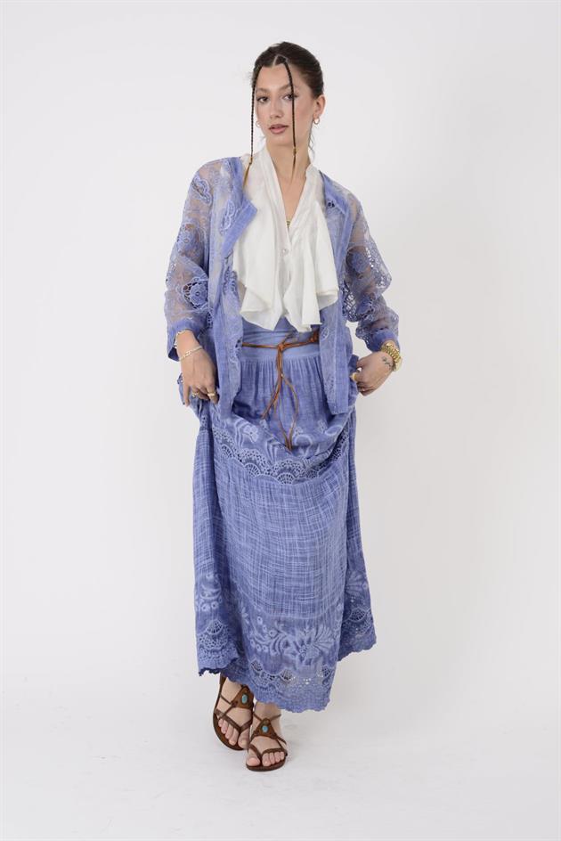 60911 TRANSPARAN GÜPÜR DETAYLI KETEN CEKET