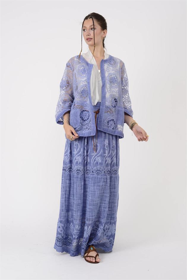 60911 TRANSPARAN GÜPÜR DETAYLI KETEN CEKET