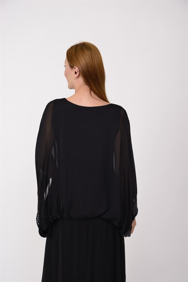 6098 YARASA KOL PAYET DETAYLI İPEK BLUZ