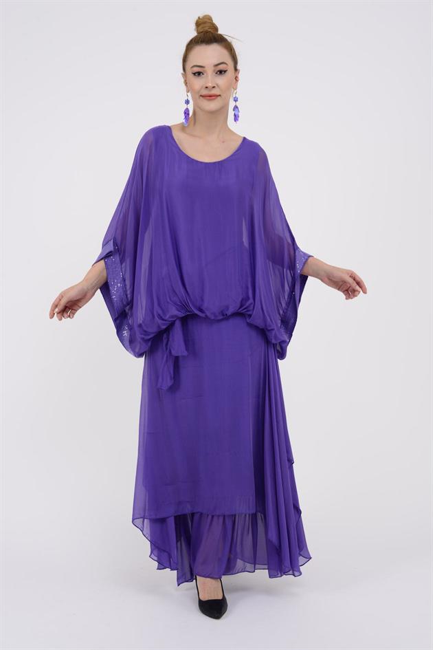 6098 YARASA KOL PAYET DETAYLI İPEK BLUZ