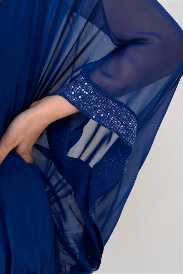 6098 YARASA KOL PAYET DETAYLI İPEK BLUZ