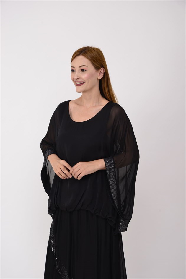 6098 YARASA KOL PAYET DETAYLI İPEK BLUZ