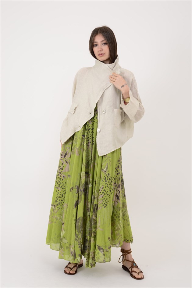 60991 DÜĞME DETAYLI ASİMETRİK KETEN CEKET