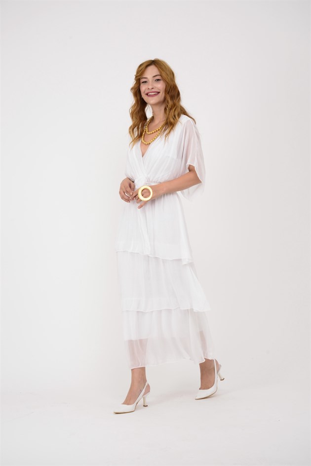 6102 SPELLO BELDEN BAĞLAMALI İPEK ELBİSE