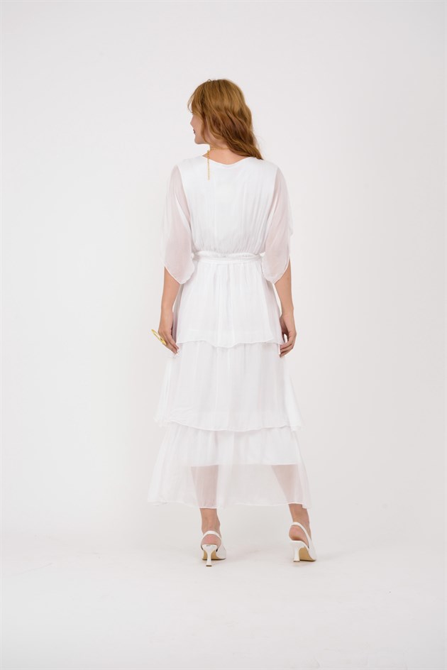 6102 SPELLO BELDEN BAĞLAMALI İPEK ELBİSE