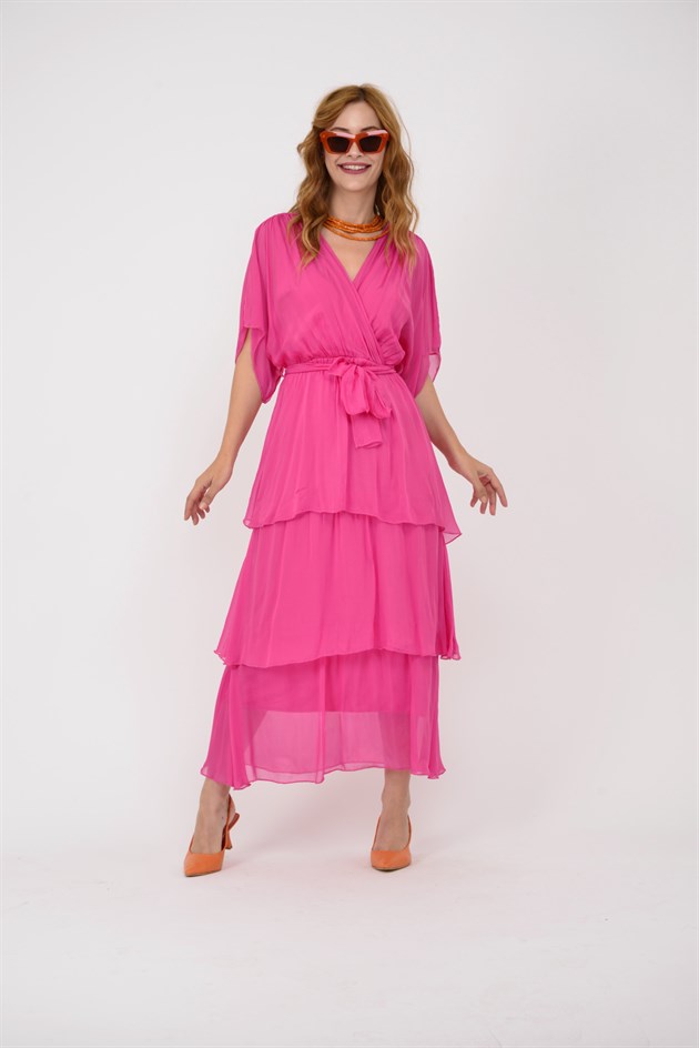 6102 SPELLO BELDEN BAĞLAMALI İPEK ELBİSE