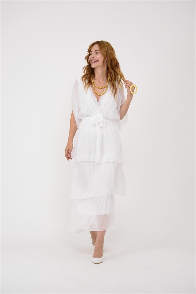 6102 SPELLO BELDEN BAĞLAMALI İPEK ELBİSE