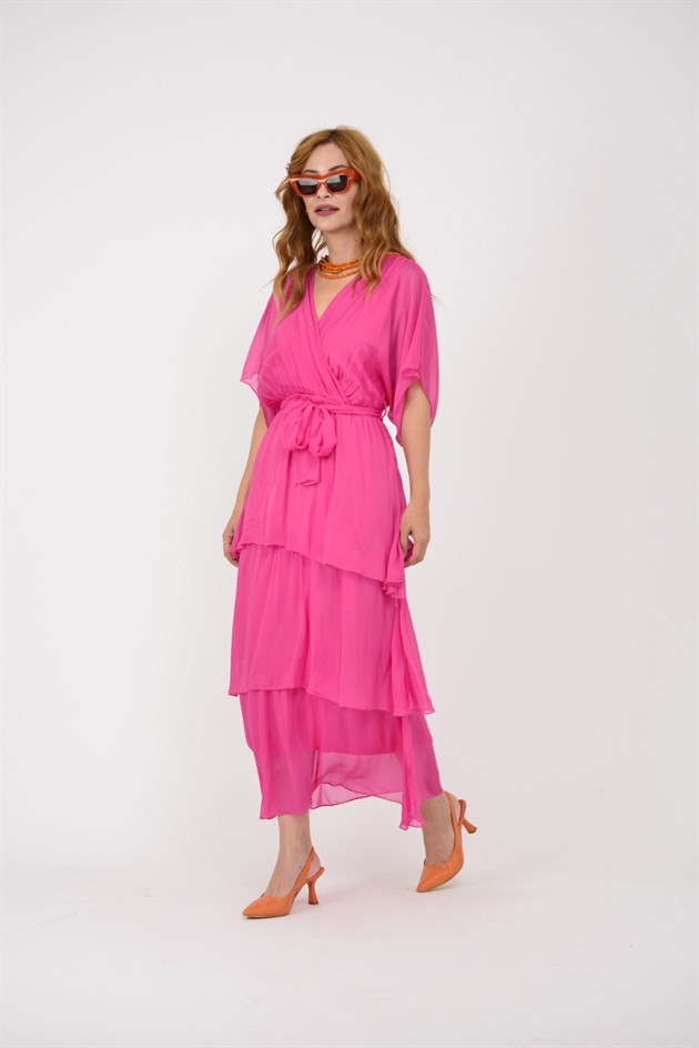 6102 SPELLO BELDEN BAĞLAMALI İPEK ELBİSE