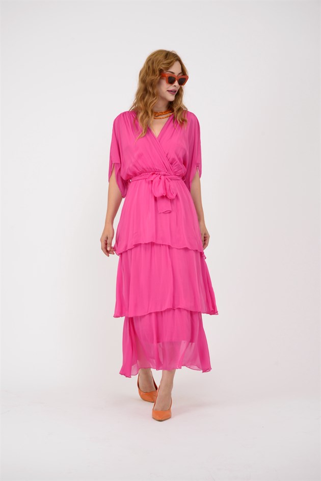 6102 SPELLO BELDEN BAĞLAMALI İPEK ELBİSE