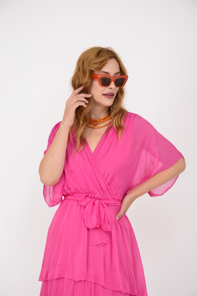 6102 SPELLO BELDEN BAĞLAMALI İPEK ELBİSE