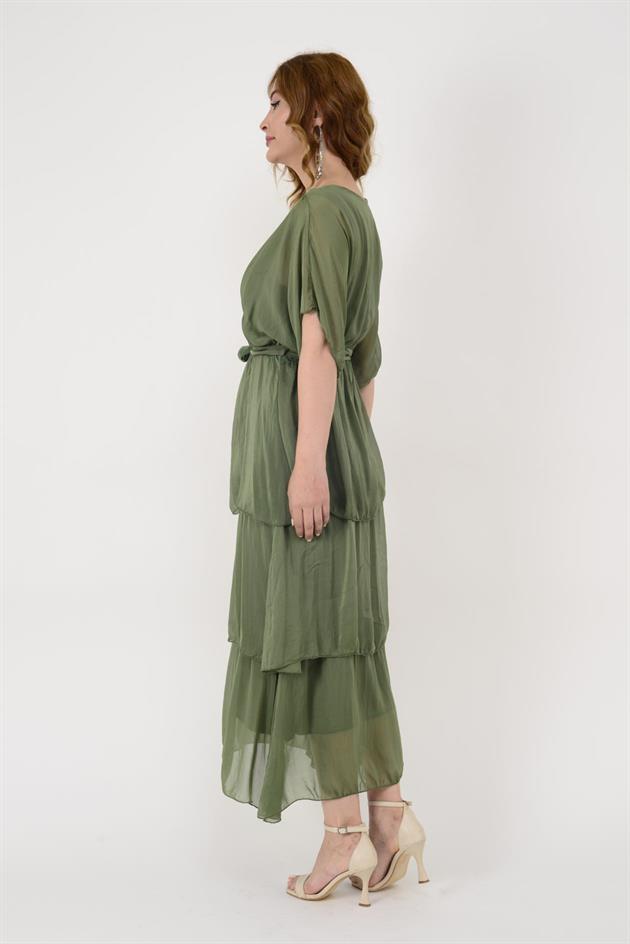 6102 SPELLO BELDEN BAĞLAMALI İPEK ELBİSE