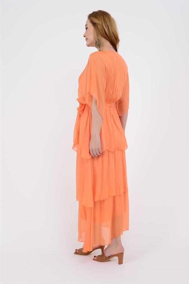 6102 SPELLO BELDEN BAĞLAMALI İPEK ELBİSE