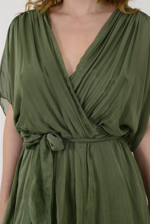 6102 SPELLO BELDEN BAĞLAMALI İPEK ELBİSE