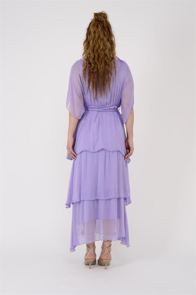 6102 SPELLO BELDEN BAĞLAMALI İPEK ELBİSE