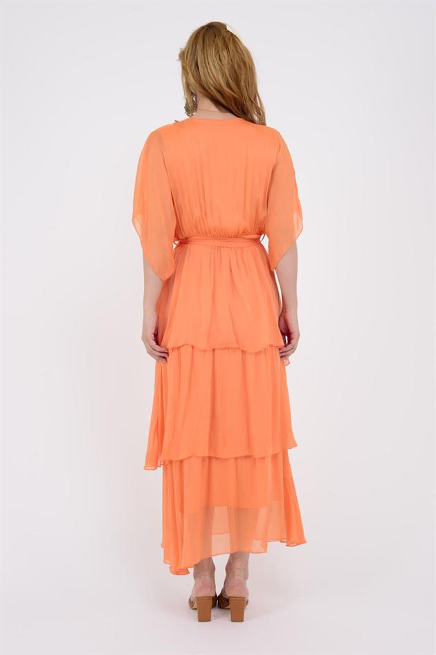 6102 SPELLO BELDEN BAĞLAMALI İPEK ELBİSE