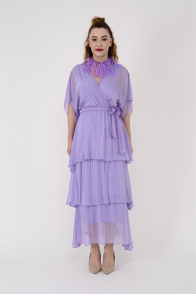 6102 SPELLO BELDEN BAĞLAMALI İPEK ELBİSE