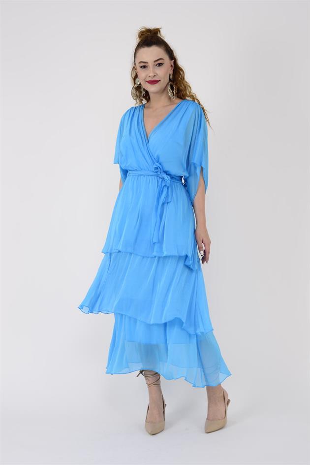 6102 SPELLO BELDEN BAĞLAMALI İPEK ELBİSE