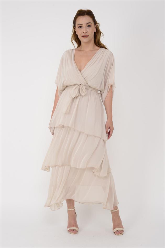 6102 SPELLO BELDEN BAĞLAMALI İPEK ELBİSE