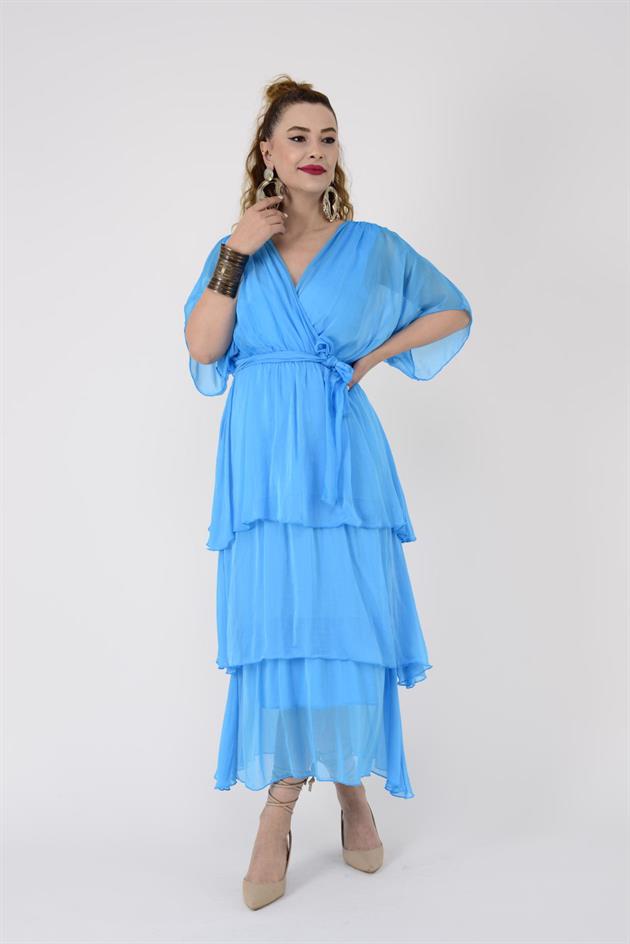 6102 SPELLO BELDEN BAĞLAMALI İPEK ELBİSE