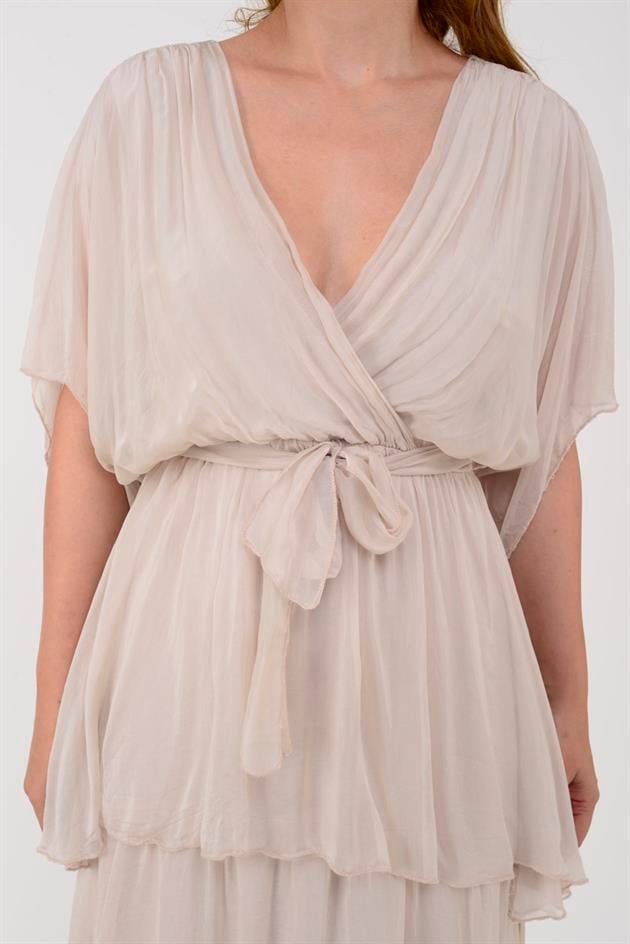 6102 SPELLO BELDEN BAĞLAMALI İPEK ELBİSE