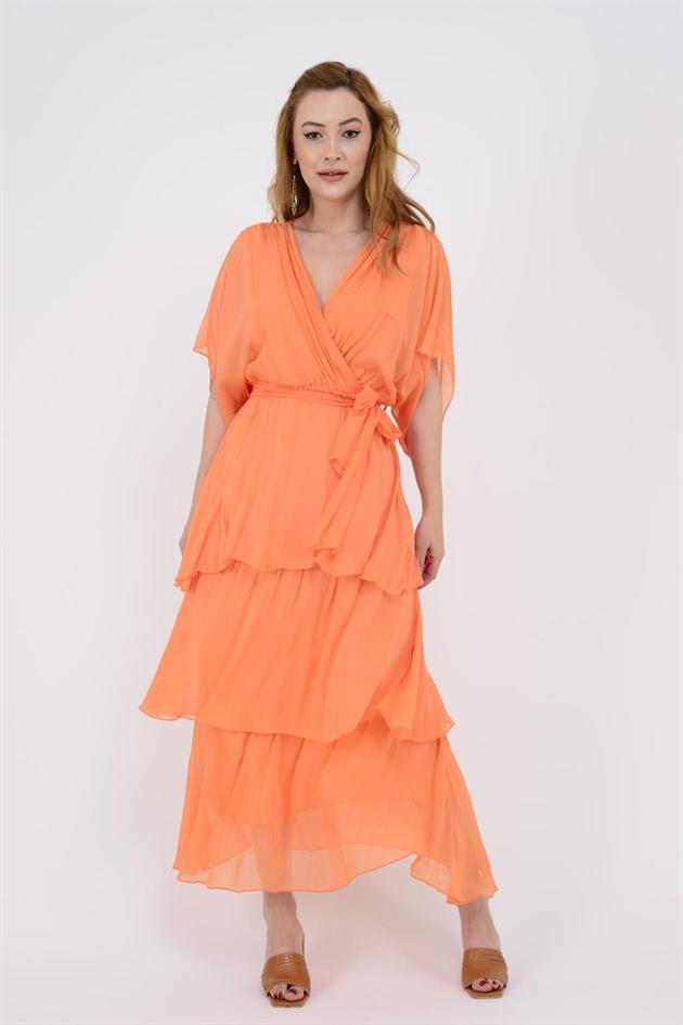 6102 SPELLO BELDEN BAĞLAMALI İPEK ELBİSE