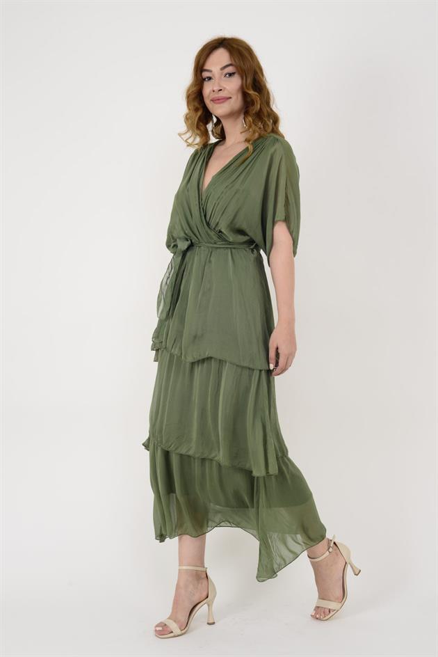 6102 SPELLO BELDEN BAĞLAMALI İPEK ELBİSE