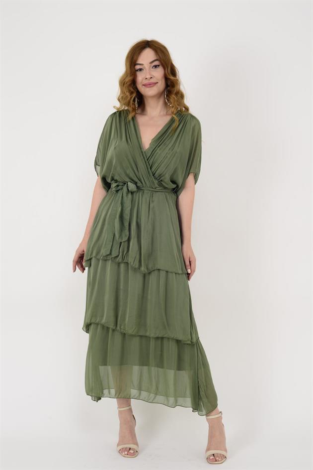 6102 SPELLO BELDEN BAĞLAMALI İPEK ELBİSE