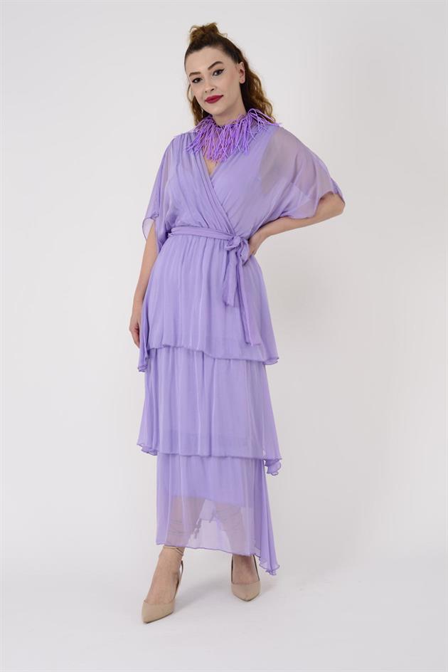 6102 SPELLO BELDEN BAĞLAMALI İPEK ELBİSE