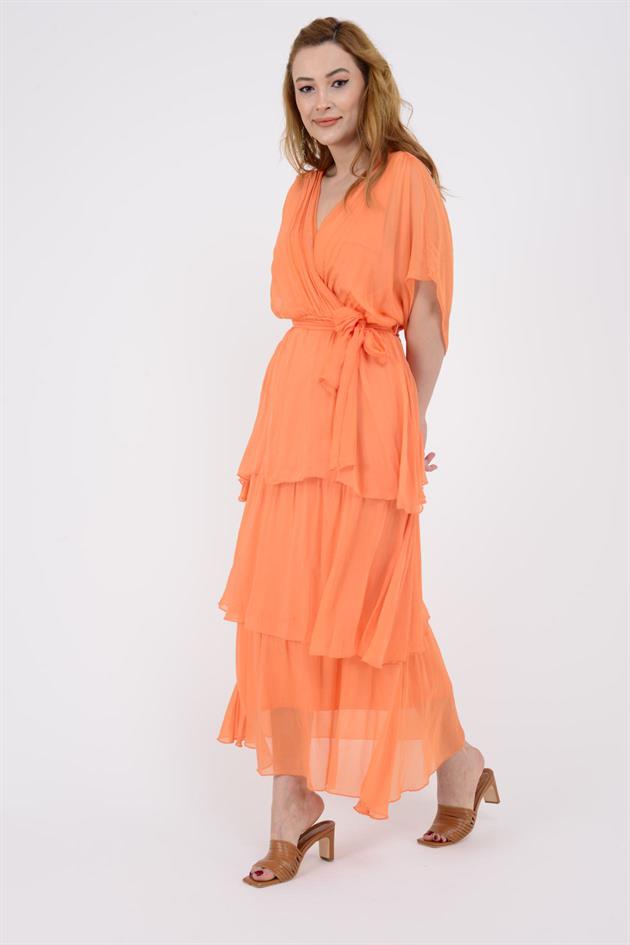 6102 SPELLO BELDEN BAĞLAMALI İPEK ELBİSE